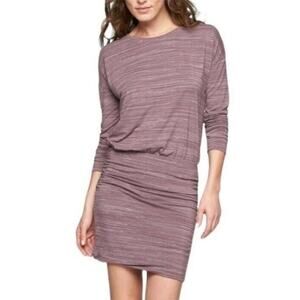 Athleta Purple Mauve Heather Long‎ Sleeve Knit Knee Length Dress Athleisure S